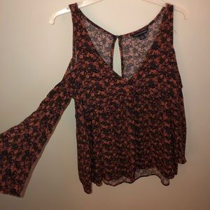 top with cut out shoulders, v-neck